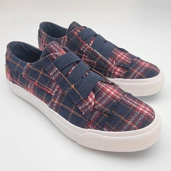 BUY ONE GET ONE FREE Blowfish Marley Slip-On Comfort Sneakers Navy Plaid - Picture 3 of 5